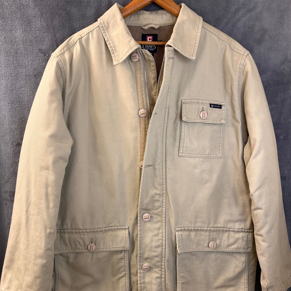 Chaps Y2K Mens Large Tan Cotton Blend Barn‎ Chore Work Coat Jacket Lined